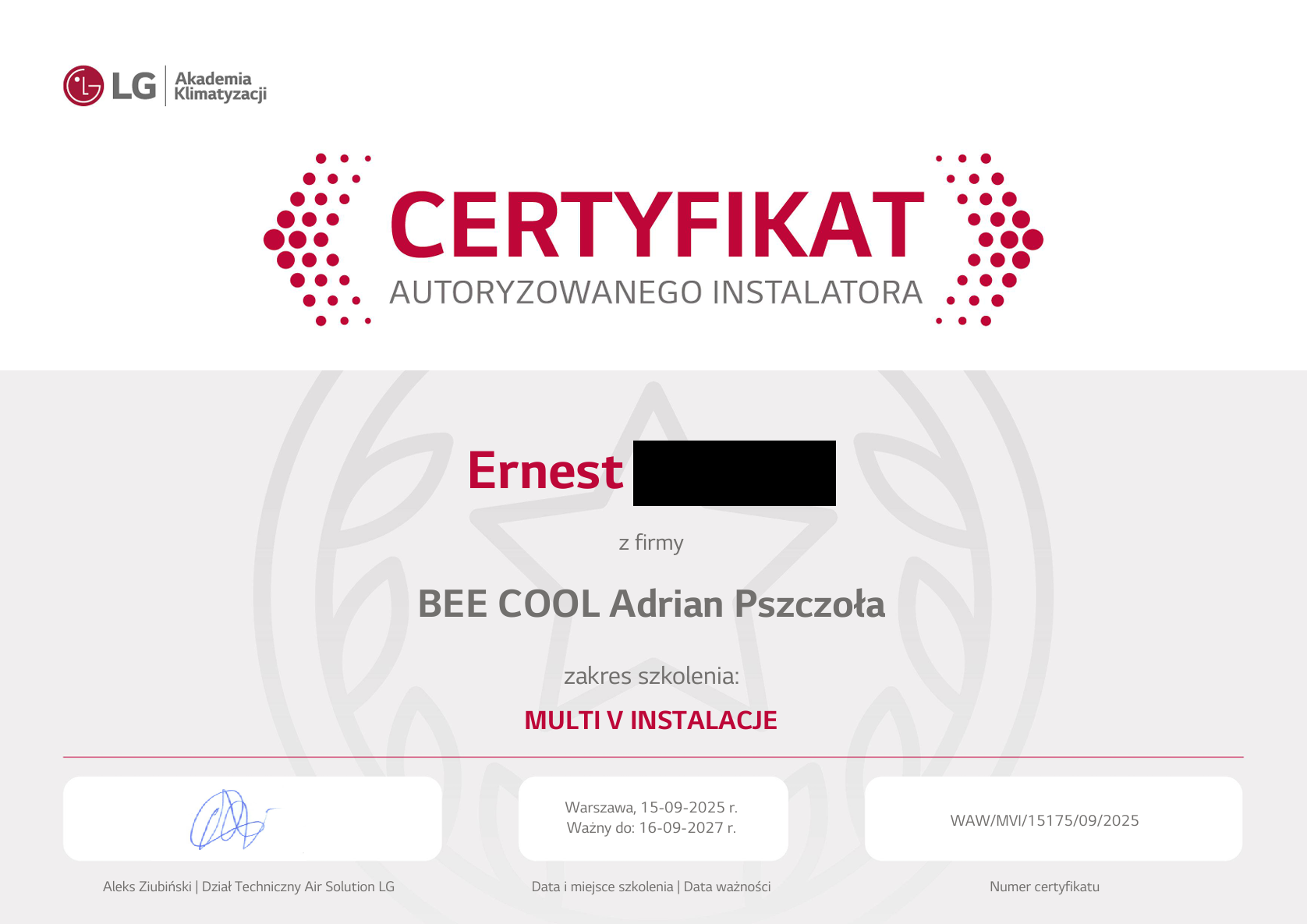 Certyfikat Multi-V - Ernest